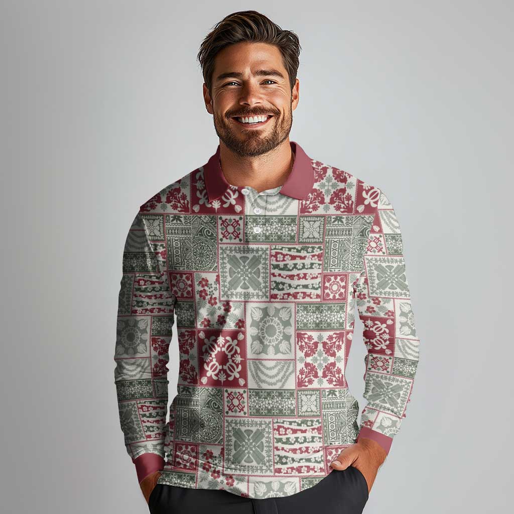 Mele Kalikimaka Hawaii Christmas Long Sleeve Polo Shirt Aloha Spirit with Hawaiian Quilt Pattern LT9 - Polynesian Pride