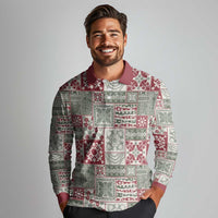Mele Kalikimaka Hawaii Christmas Long Sleeve Polo Shirt Aloha Spirit with Hawaiian Quilt Pattern LT9 - Polynesian Pride