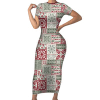Mele Kalikimaka Hawaii Christmas Short Sleeve Bodycon Dress Aloha Spirit with Hawaiian Quilt Pattern LT9 Long Dress Beige - Polynesian Pride