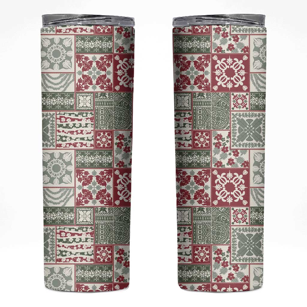 Mele Kalikimaka Hawaii Christmas Skinny Tumbler Aloha Spirit with Hawaiian Quilt Pattern LT9 Beige - Polynesian Pride