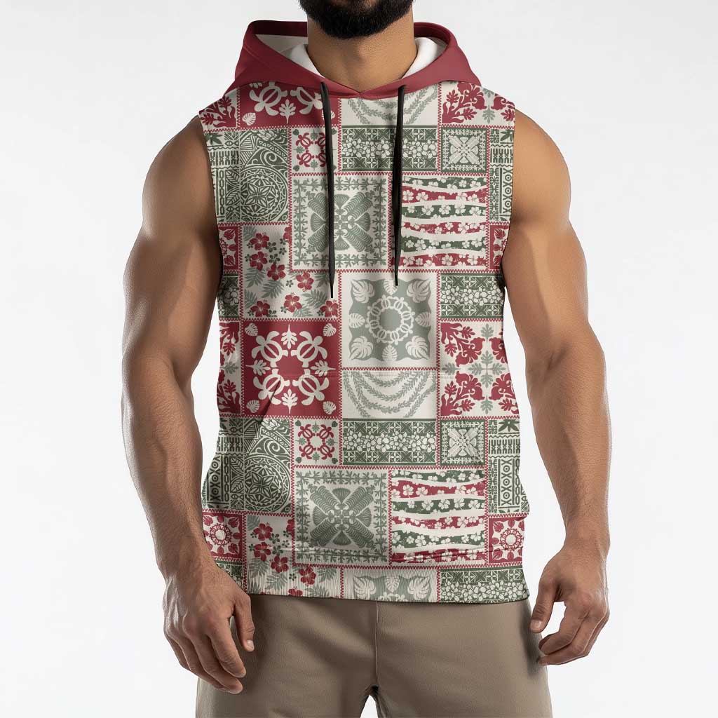 Mele Kalikimaka Hawaii Christmas Sleeveless Hoodie Aloha Spirit with Hawaiian Quilt Pattern LT9 - Polynesian Pride