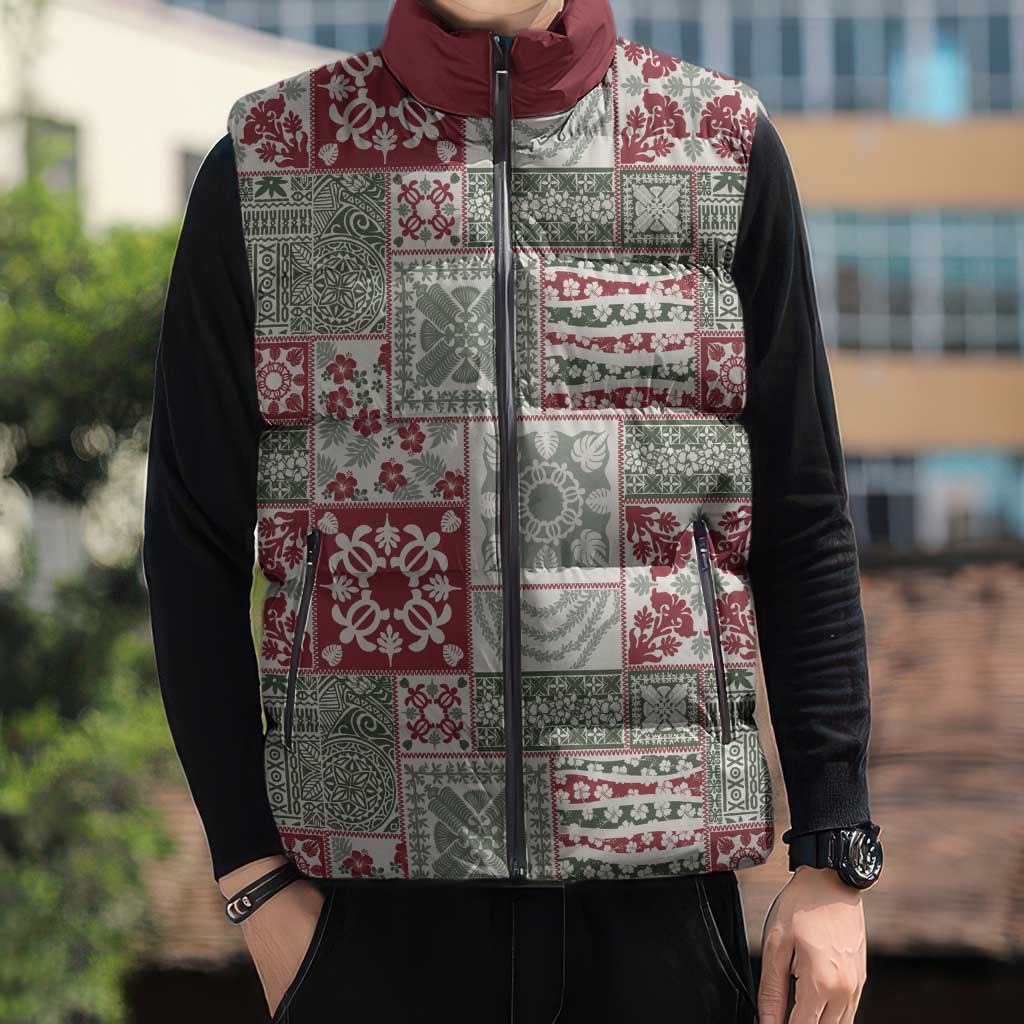 Mele Kalikimaka Hawaii Christmas Sleeveless Puffer Jacket Aloha Spirit with Hawaiian Quilt Pattern - Polynesian Pride