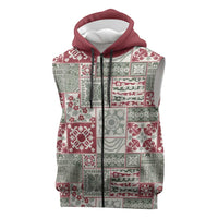 Mele Kalikimaka Hawaii Christmas Sleeveless Zip Hoodie Aloha Spirit with Hawaiian Quilt Pattern LT9 Beige - Polynesian Pride