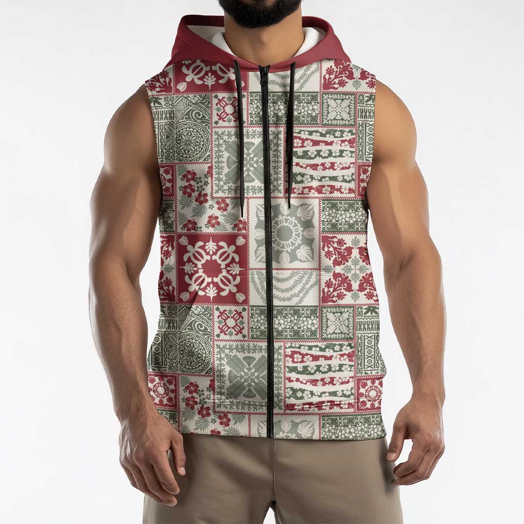 Mele Kalikimaka Hawaii Christmas Sleeveless Zip Hoodie Aloha Spirit with Hawaiian Quilt Pattern LT9 - Polynesian Pride