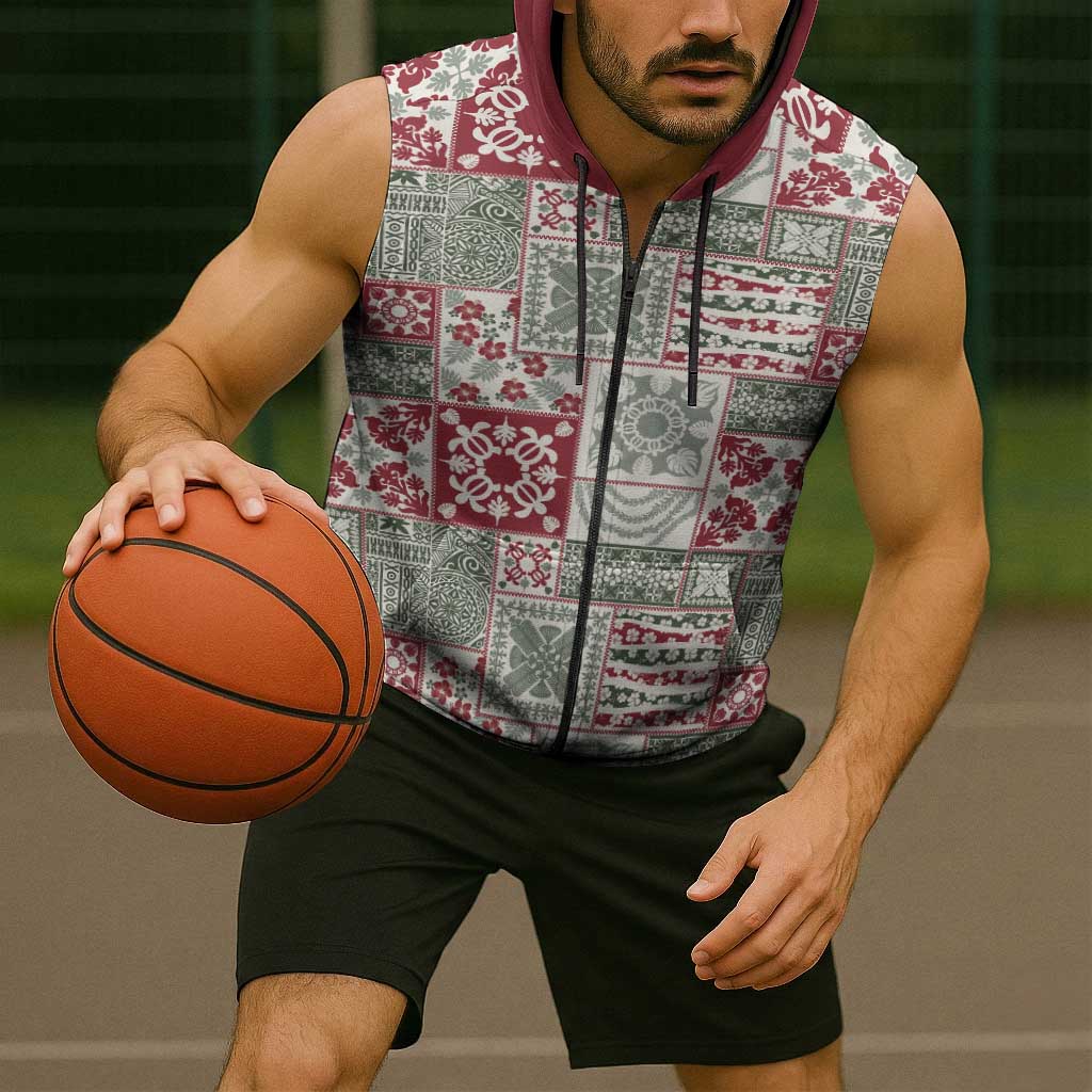 Mele Kalikimaka Hawaii Christmas Sleeveless Zip Hoodie Aloha Spirit with Hawaiian Quilt Pattern LT9 - Polynesian Pride
