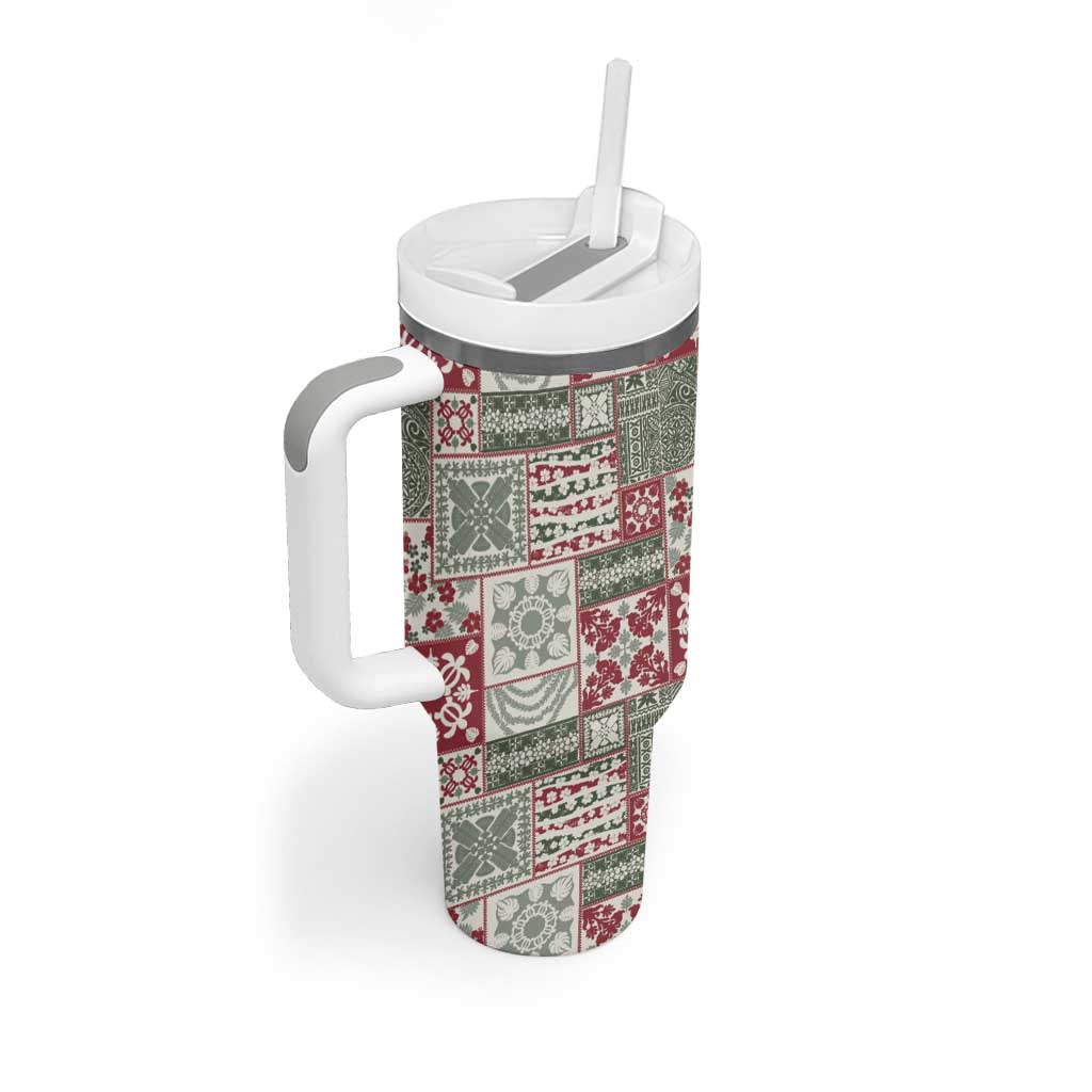 Mele Kalikimaka Hawaii Christmas Tumbler With Handle Aloha Spirit with Hawaiian Quilt Pattern - Polynesian Pride