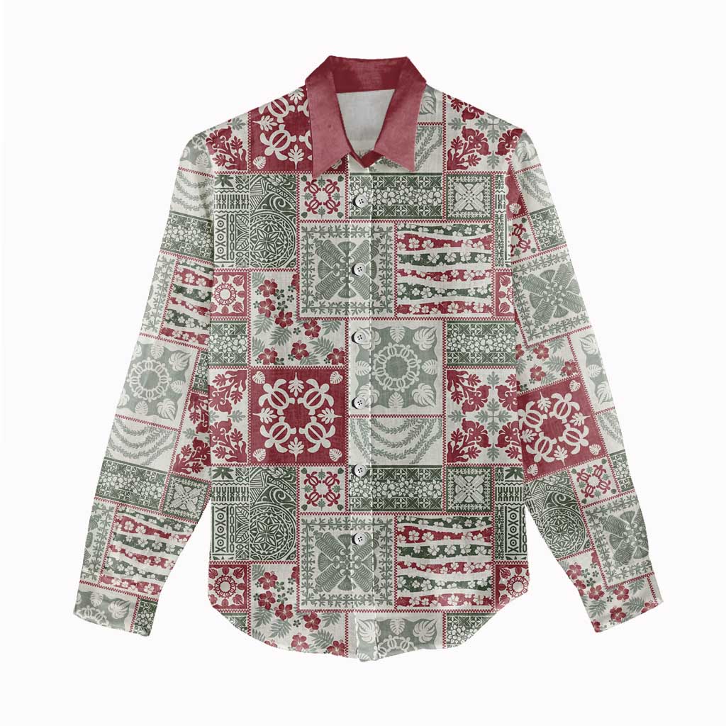 Mele Kalikimaka Hawaii Christmas Women Casual Shirt Aloha Spirit with Hawaiian Quilt Pattern - Polynesian Pride