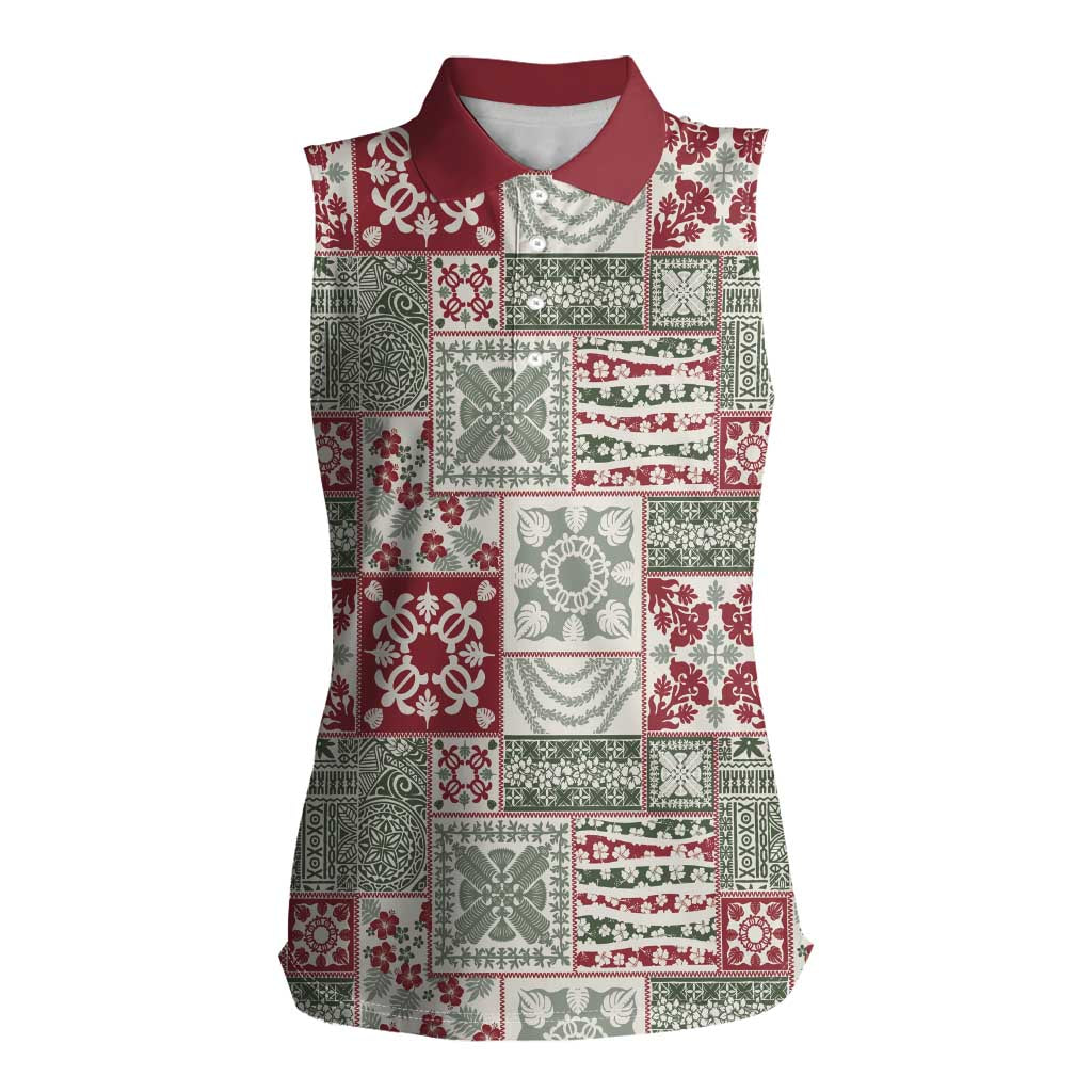 Mele Kalikimaka Hawaii Christmas Women Sleeveless Polo Shirt Aloha Spirit with Hawaiian Quilt Pattern LT9 Female Beige - Polynesian Pride