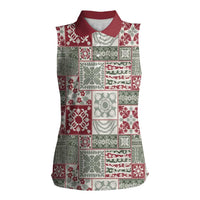 Mele Kalikimaka Hawaii Christmas Women Sleeveless Polo Shirt Aloha Spirit with Hawaiian Quilt Pattern LT9 Female Beige - Polynesian Pride