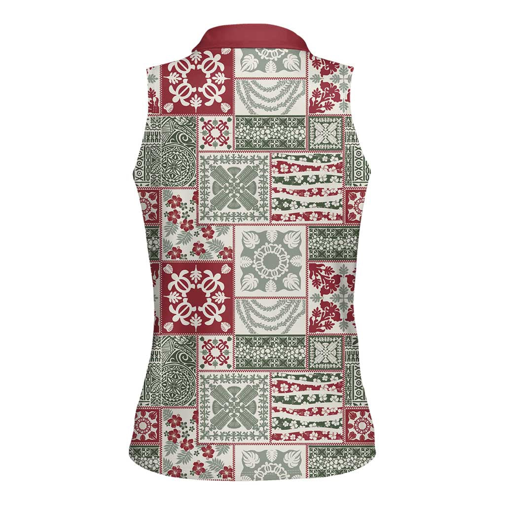 Mele Kalikimaka Hawaii Christmas Women Sleeveless Polo Shirt Aloha Spirit with Hawaiian Quilt Pattern LT9 - Polynesian Pride