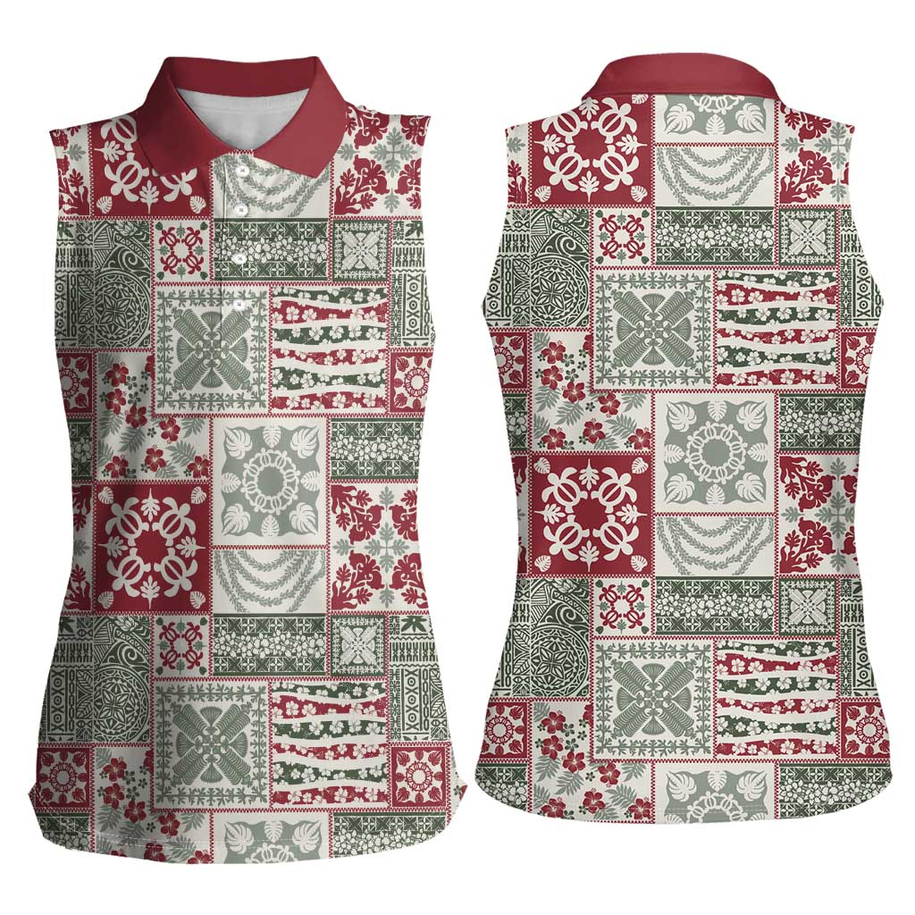 Mele Kalikimaka Hawaii Christmas Women Sleeveless Polo Shirt Aloha Spirit with Hawaiian Quilt Pattern LT9 - Polynesian Pride