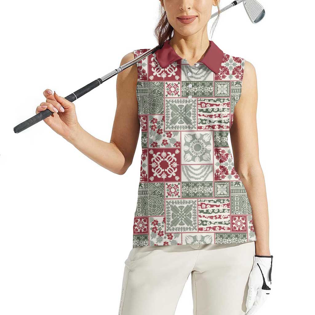 Mele Kalikimaka Hawaii Christmas Women Sleeveless Polo Shirt Aloha Spirit with Hawaiian Quilt Pattern LT9 - Polynesian Pride