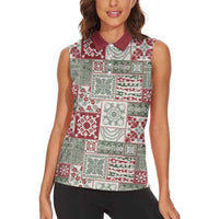 Mele Kalikimaka Hawaii Christmas Women Sleeveless Polo Shirt Aloha Spirit with Hawaiian Quilt Pattern LT9 - Polynesian Pride