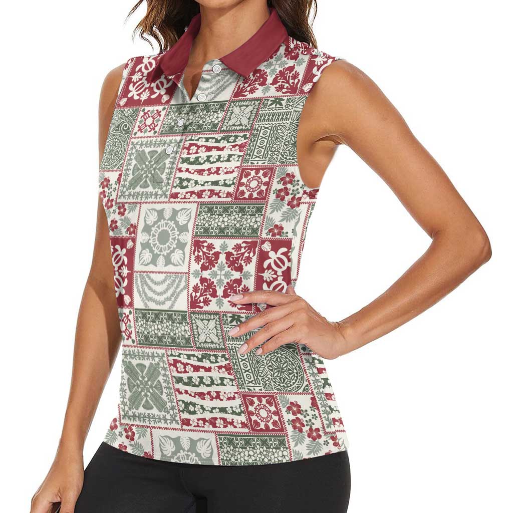 Mele Kalikimaka Hawaii Christmas Women Sleeveless Polo Shirt Aloha Spirit with Hawaiian Quilt Pattern LT9 - Polynesian Pride