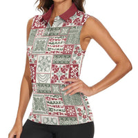 Mele Kalikimaka Hawaii Christmas Women Sleeveless Polo Shirt Aloha Spirit with Hawaiian Quilt Pattern LT9 - Polynesian Pride