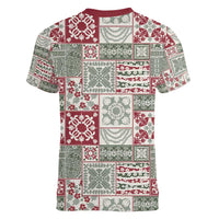 Mele Kalikimaka Hawaii Christmas Women V-Neck T-Shirt Aloha Spirit with Hawaiian Quilt Pattern LT9 - Polynesian Pride