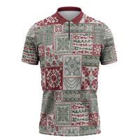 Mele Kalikimaka Hawaii Christmas Zipper Polo Shirt Aloha Spirit with Hawaiian Quilt Pattern LT9 Beige - Polynesian Pride