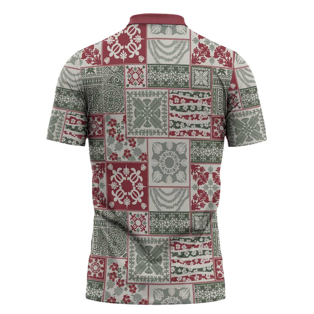 Mele Kalikimaka Hawaii Christmas Zipper Polo Shirt Aloha Spirit with Hawaiian Quilt Pattern LT9 - Polynesian Pride