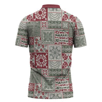 Mele Kalikimaka Hawaii Christmas Zipper Polo Shirt Aloha Spirit with Hawaiian Quilt Pattern LT9 - Polynesian Pride