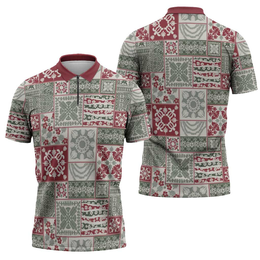 Mele Kalikimaka Hawaii Christmas Zipper Polo Shirt Aloha Spirit with Hawaiian Quilt Pattern LT9 - Polynesian Pride