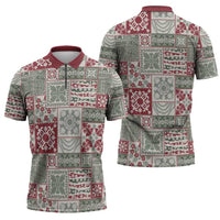 Mele Kalikimaka Hawaii Christmas Zipper Polo Shirt Aloha Spirit with Hawaiian Quilt Pattern LT9 - Polynesian Pride