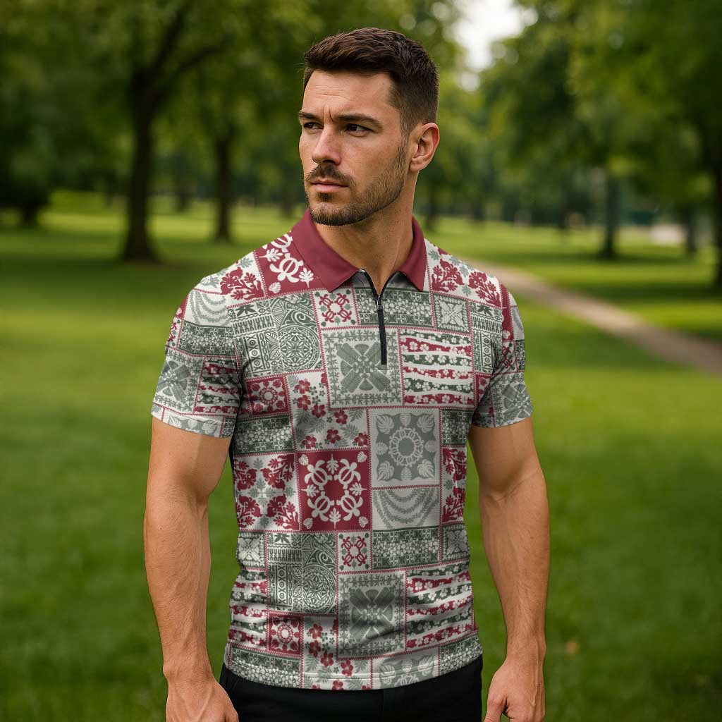 Mele Kalikimaka Hawaii Christmas Zipper Polo Shirt Aloha Spirit with Hawaiian Quilt Pattern LT9 - Polynesian Pride