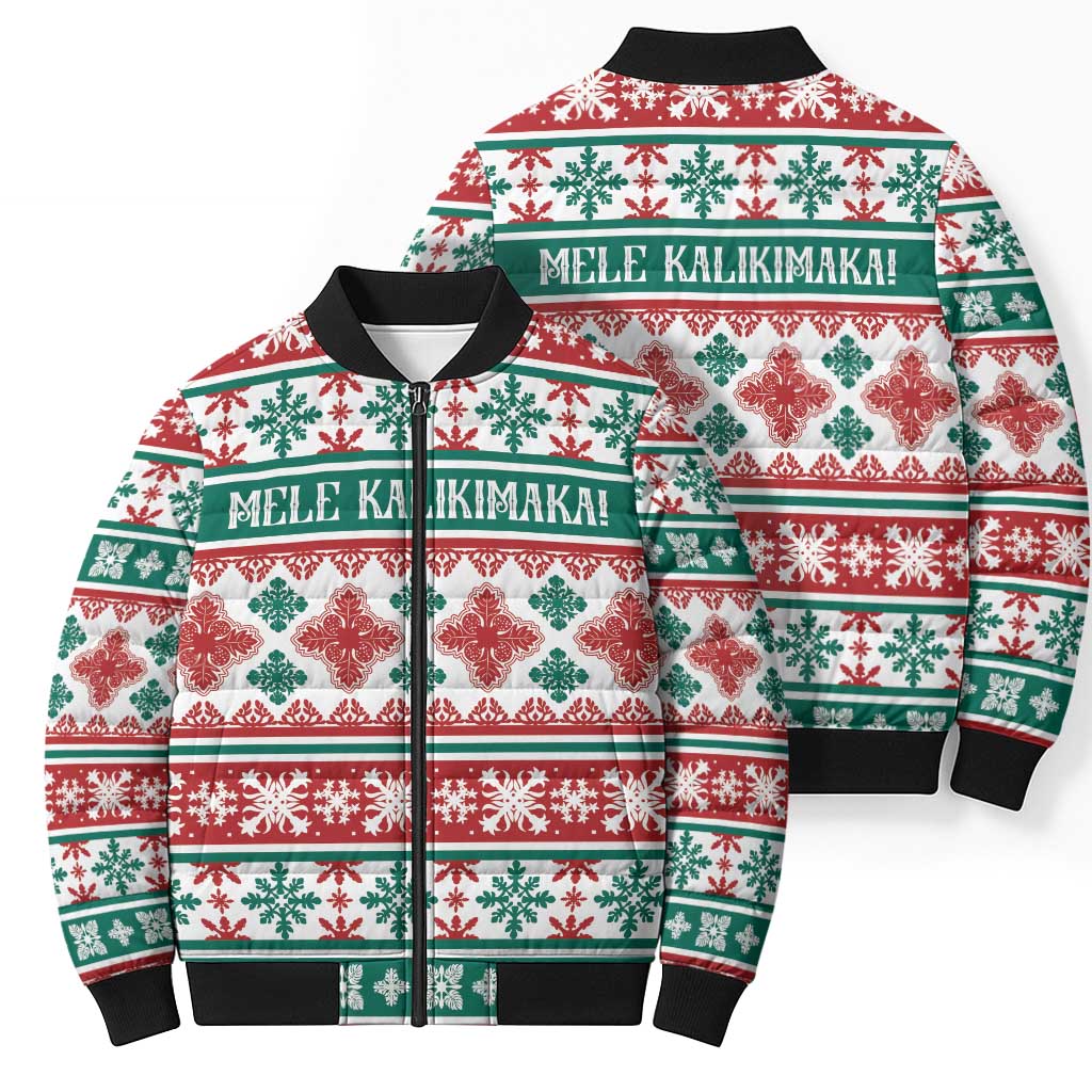 Mele Kalikimaka Hawaii Christmas Bomber Puffer Jacket Hawaiian Quilt Pattern Style - Polynesian Pride