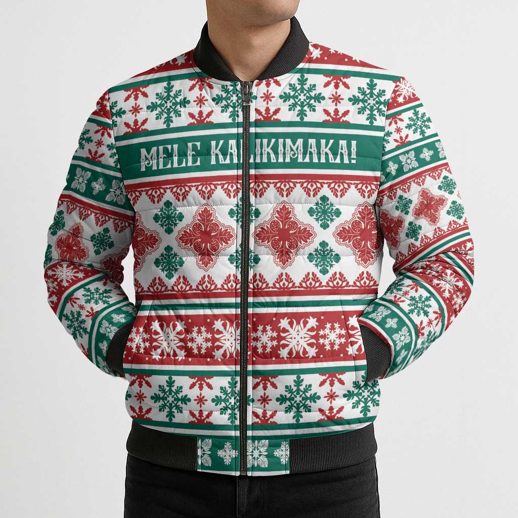 Mele Kalikimaka Hawaii Christmas Bomber Puffer Jacket Hawaiian Quilt Pattern Style - Polynesian Pride