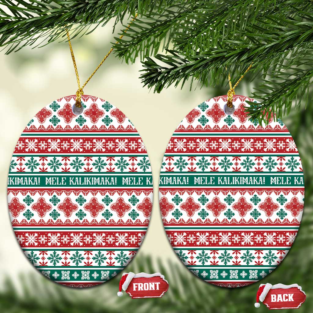 Mele Kalikimaka Hawaii Christmas Ceramic Ornament Hawaiian Quilt Pattern Style LT9 Oval Beige - Polynesian Pride