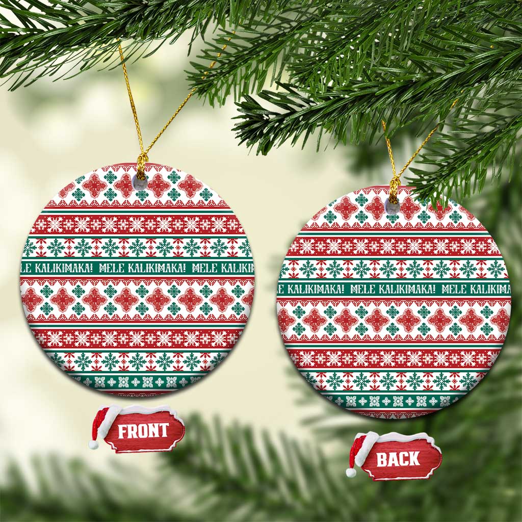Mele Kalikimaka Hawaii Christmas Ceramic Ornament Hawaiian Quilt Pattern Style LT9 Circle Beige - Polynesian Pride