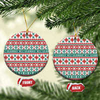 Mele Kalikimaka Hawaii Christmas Ceramic Ornament Hawaiian Quilt Pattern Style LT9 Circle Beige - Polynesian Pride
