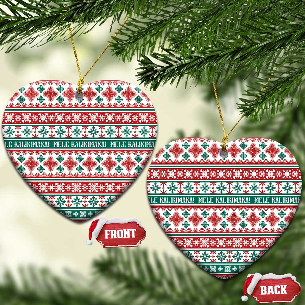 Mele Kalikimaka Hawaii Christmas Ceramic Ornament Hawaiian Quilt Pattern Style LT9 Heart Beige - Polynesian Pride