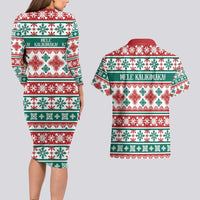 Mele Kalikimaka Hawaii Christmas Couples Matching Long Sleeve Bodycon Dress and Hawaiian Shirt Hawaiian Quilt Pattern Style LT9 - Polynesian Pride
