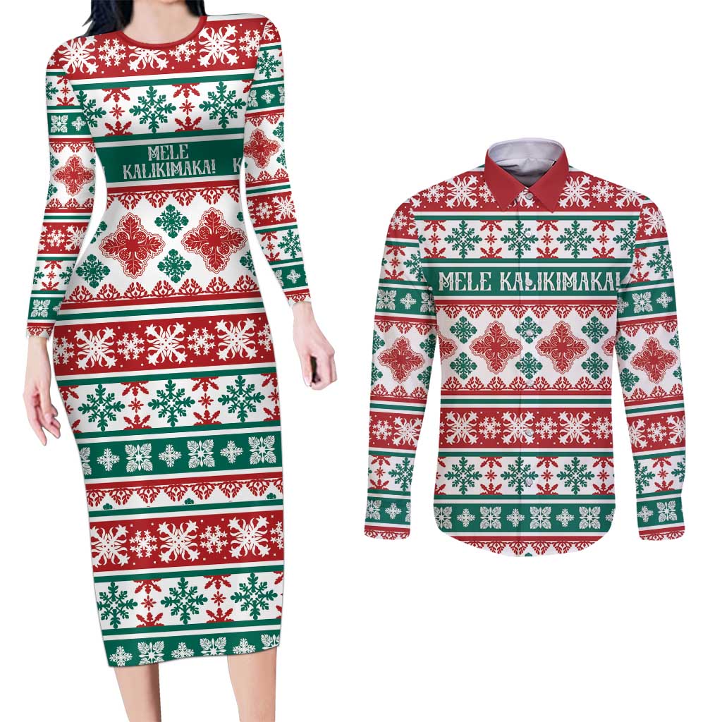 Mele Kalikimaka Hawaii Christmas Couples Matching Long Sleeve Bodycon Dress and Long Sleeve Button Shirt Hawaiian Quilt Pattern Style LT9 Beige - Polynesian Pride