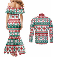 Mele Kalikimaka Hawaii Christmas Couples Matching Mermaid Dress and Long Sleeve Button Shirt Hawaiian Quilt Pattern Style LT9 - Polynesian Pride