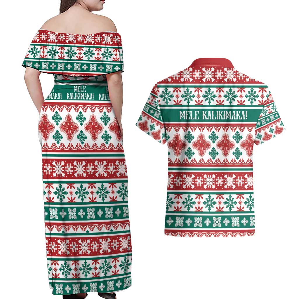 Mele Kalikimaka Hawaii Christmas Couples Matching Off Shoulder Maxi Dress and Hawaiian Shirt Hawaiian Quilt Pattern Style LT9 - Polynesian Pride