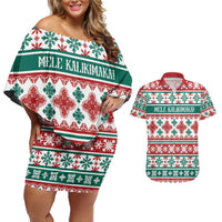 Mele Kalikimaka Hawaii Christmas Couples Matching Off Shoulder Short Dress and Hawaiian Shirt Hawaiian Quilt Pattern Style LT9 Beige - Polynesian Pride