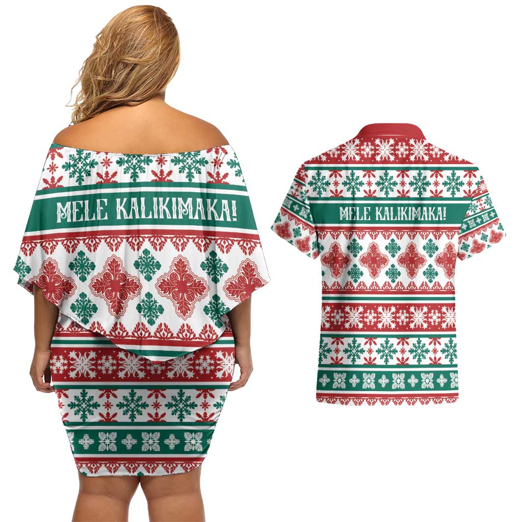 Mele Kalikimaka Hawaii Christmas Couples Matching Off Shoulder Short Dress and Hawaiian Shirt Hawaiian Quilt Pattern Style LT9 - Polynesian Pride