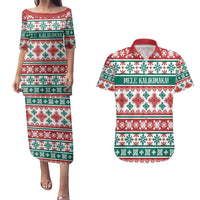 Mele Kalikimaka Hawaii Christmas Couples Matching Puletasi and Hawaiian Shirt Hawaiian Quilt Pattern Style - Polynesian Pride