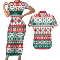 Mele Kalikimaka Hawaii Christmas Couples Matching Short Sleeve Bodycon Dress and Hawaiian Shirt Hawaiian Quilt Pattern Style LT9 Beige - Polynesian Pride