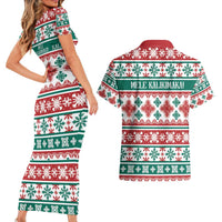 Mele Kalikimaka Hawaii Christmas Couples Matching Short Sleeve Bodycon Dress and Hawaiian Shirt Hawaiian Quilt Pattern Style LT9 - Polynesian Pride