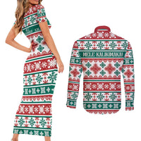 Mele Kalikimaka Hawaii Christmas Couples Matching Short Sleeve Bodycon Dress and Long Sleeve Button Shirt Hawaiian Quilt Pattern Style LT9 - Polynesian Pride