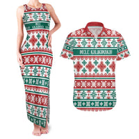 Mele Kalikimaka Hawaii Christmas Couples Matching Tank Maxi Dress and Hawaiian Shirt Hawaiian Quilt Pattern Style LT9 Beige - Polynesian Pride