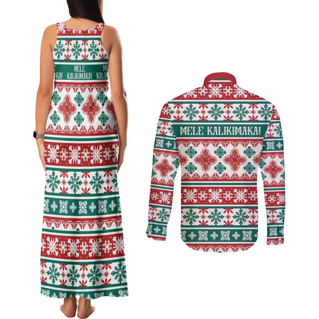 Mele Kalikimaka Hawaii Christmas Couples Matching Tank Maxi Dress and Long Sleeve Button Shirt Hawaiian Quilt Pattern Style LT9 - Polynesian Pride