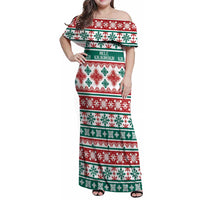 Mele Kalikimaka Hawaii Christmas Family Matching Off Shoulder Maxi Dress and Hawaiian Shirt Hawaiian Quilt Pattern Style LT9 Mom's Dress Beige - Polynesian Pride