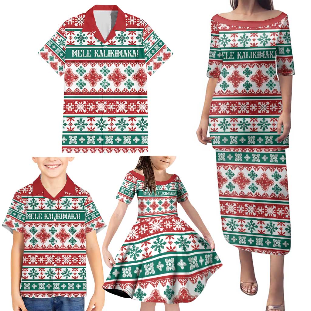 Mele Kalikimaka Hawaii Christmas Family Matching Puletasi and Hawaiian Shirt Hawaiian Quilt Pattern Style LT9 - Polynesian Pride