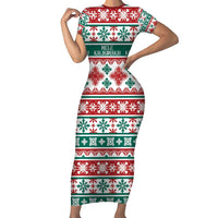 Mele Kalikimaka Hawaii Christmas Family Matching Short Sleeve Bodycon Dress and Hawaiian Shirt Hawaiian Quilt Pattern Style LT9 Mom's Dress Beige - Polynesian Pride