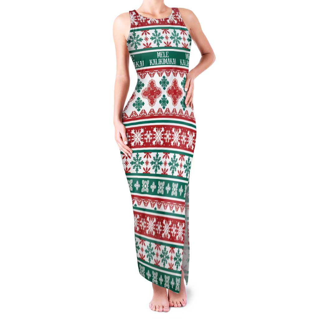Mele Kalikimaka Hawaii Christmas Family Matching Tank Maxi Dress and Hawaiian Shirt Hawaiian Quilt Pattern Style LT9 Mom's Dress Beige - Polynesian Pride