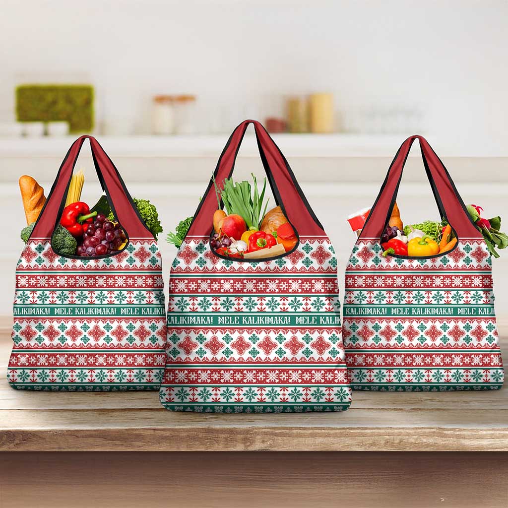 Mele Kalikimaka Hawaii Christmas Grocery Bag Hawaiian Quilt Pattern Style - Polynesian Pride