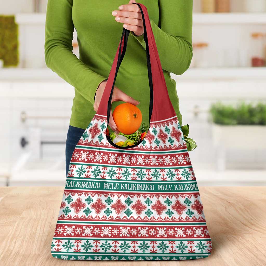 Mele Kalikimaka Hawaii Christmas Grocery Bag Hawaiian Quilt Pattern Style - Polynesian Pride